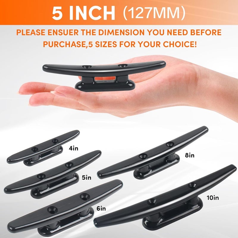 VEITHI Black Nylon Boat Cleat 4"/5"/6"/8", Dock Cleat with Hardware 4 Pack,Boat Dock Cleats Kayak Cleat Rope Cleat Used for Docking Boats, Canoe,Mooring,Maritime Decor,Dock Tie Down Cleats - Image 3